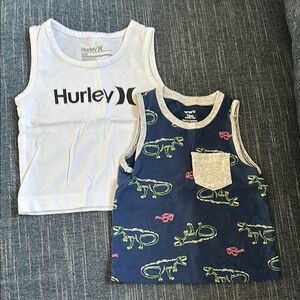 Hurley White Tank Top and Navy Dinosaur Tank Top
